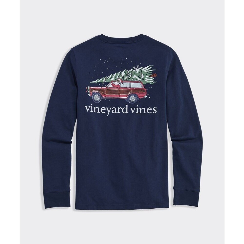 Vineyard Vines Holiday Woody Tree Long Sleeve Pocket Tee